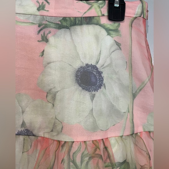 Cynthia Rowley pink and green Ang white poppy Floral Tiered Ruffle organza Skirt - Picture 2 of 9